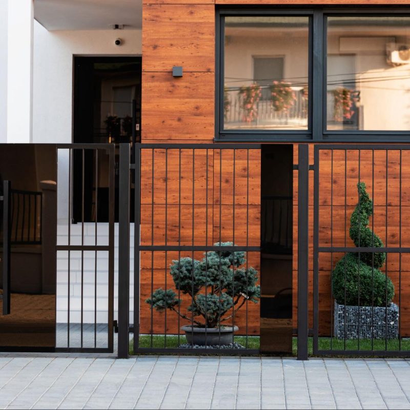 Steel fence outside of a home.