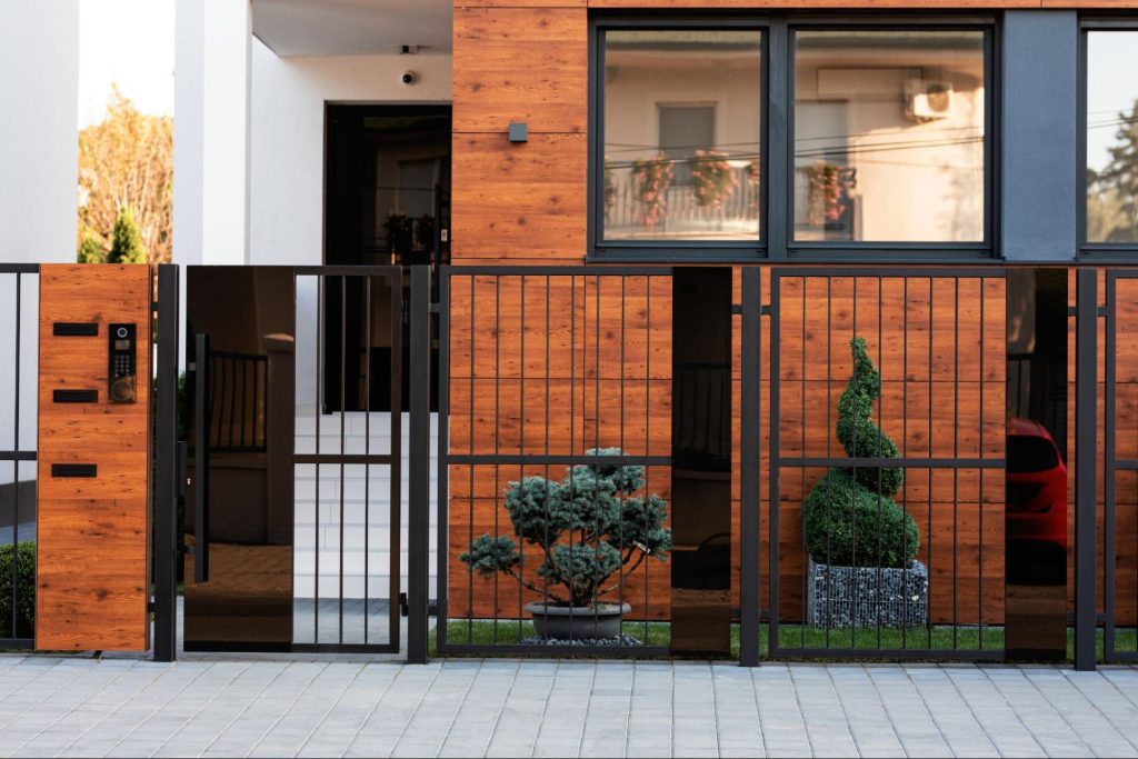 Steel fence outside of a home.