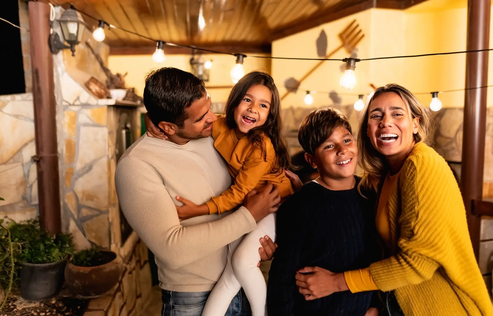 A happy family spending time together in their country house.