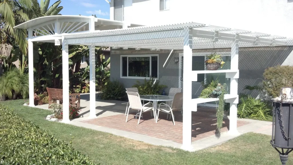 Backyard patio with awning.