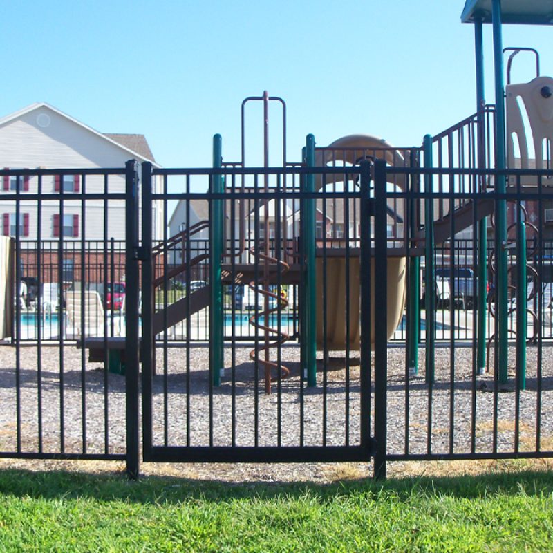 Steel aluminum fence project0214 PedestrianWalk Pool Gate 3 Rail