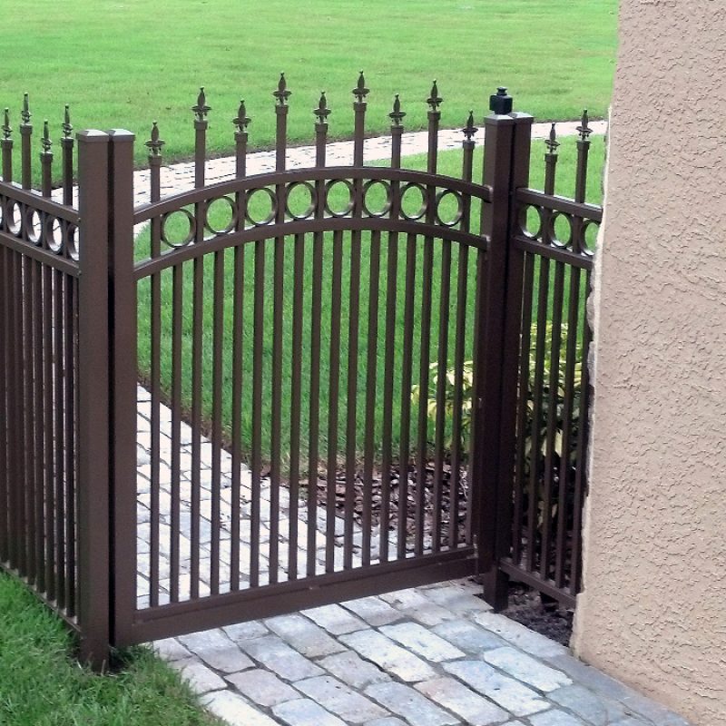 Steel aluminum fence project0254 PedestrianWalk Pool Gate 3 Rail