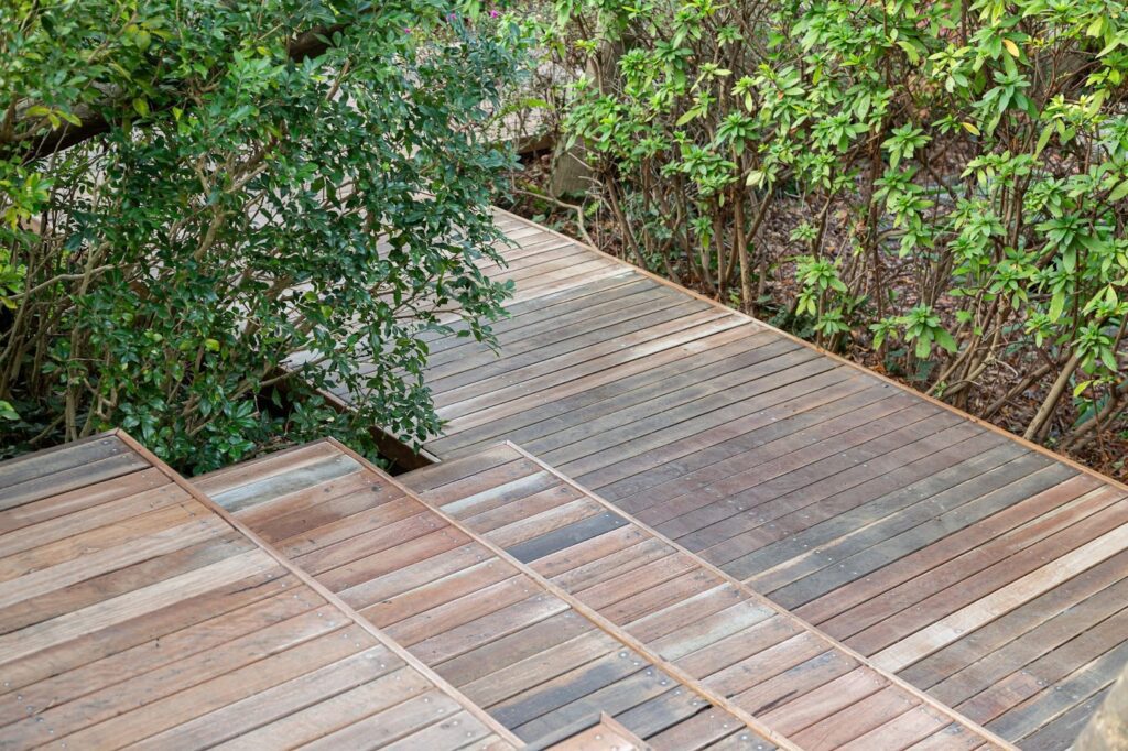 Close-up view of layered deck boards showing precise spacing and clean alignment